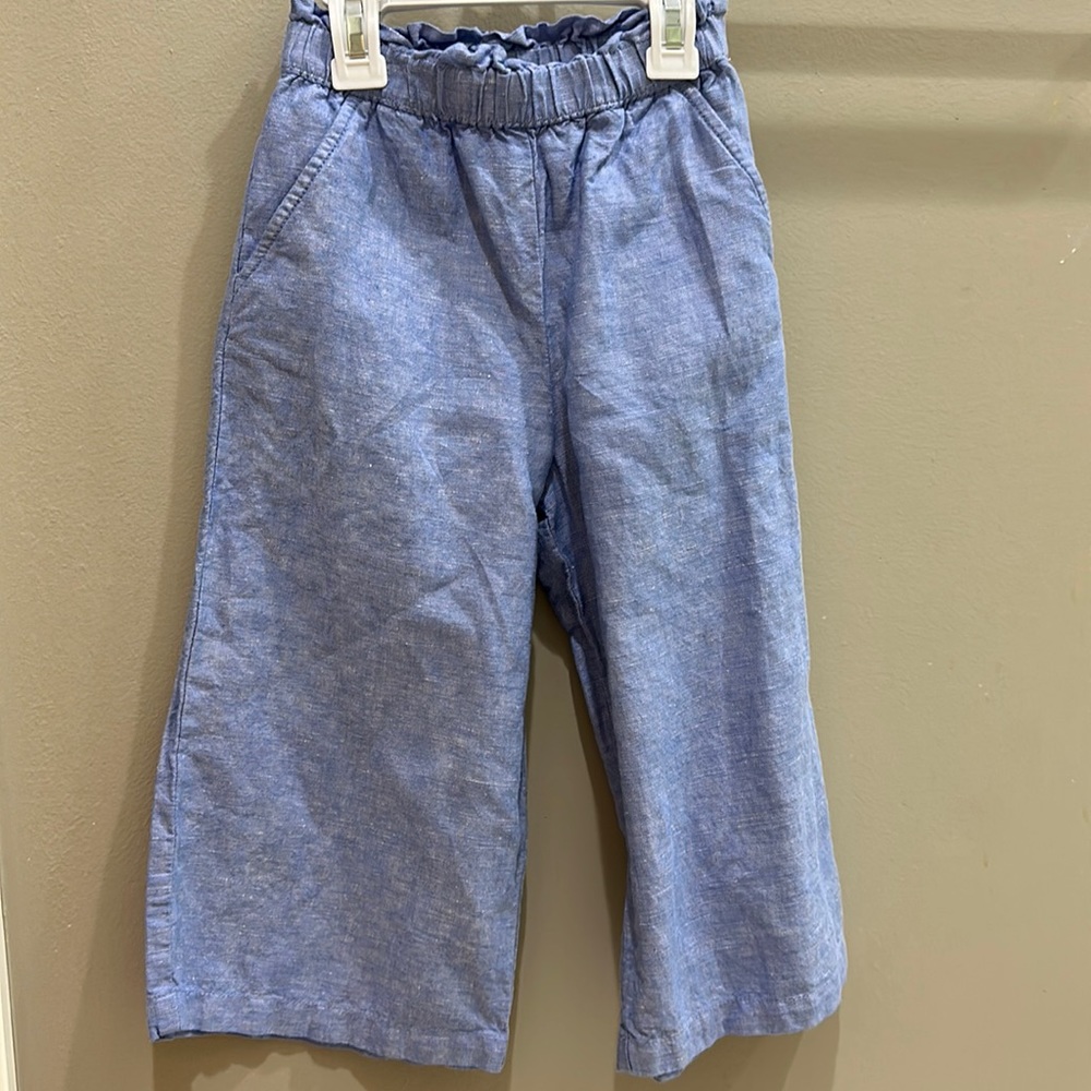 Janie and Jack x Rachel Zoe.  Girls wide leg blue linen pants size 5
